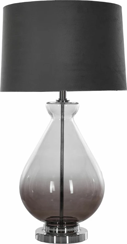 Tavolinë llambë Jaelyn, xham gri transparent, suede kafe, 41x41x74cm
