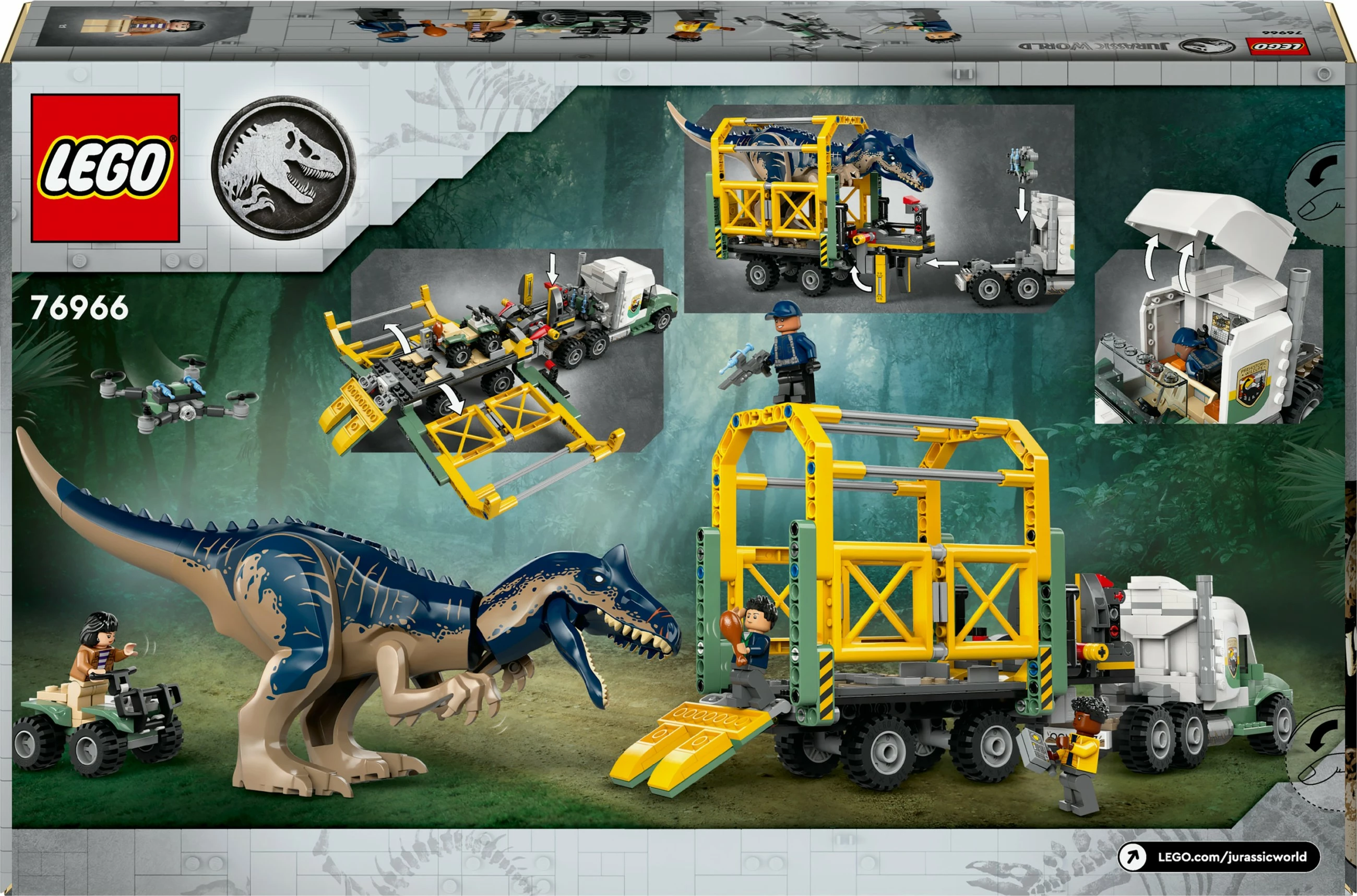 Set ndërtimi LEGO Jurassic World 76966, Allosaurus Transporter, 588 pjesë, multikolor
