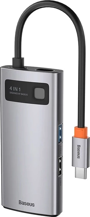 Kasë Baseus Metal Gleam Series 4in1, CAHUB-CY0G, USB-C në USB 3.0 + USB 2.0 + HDMI + USB-C PD, Gri
