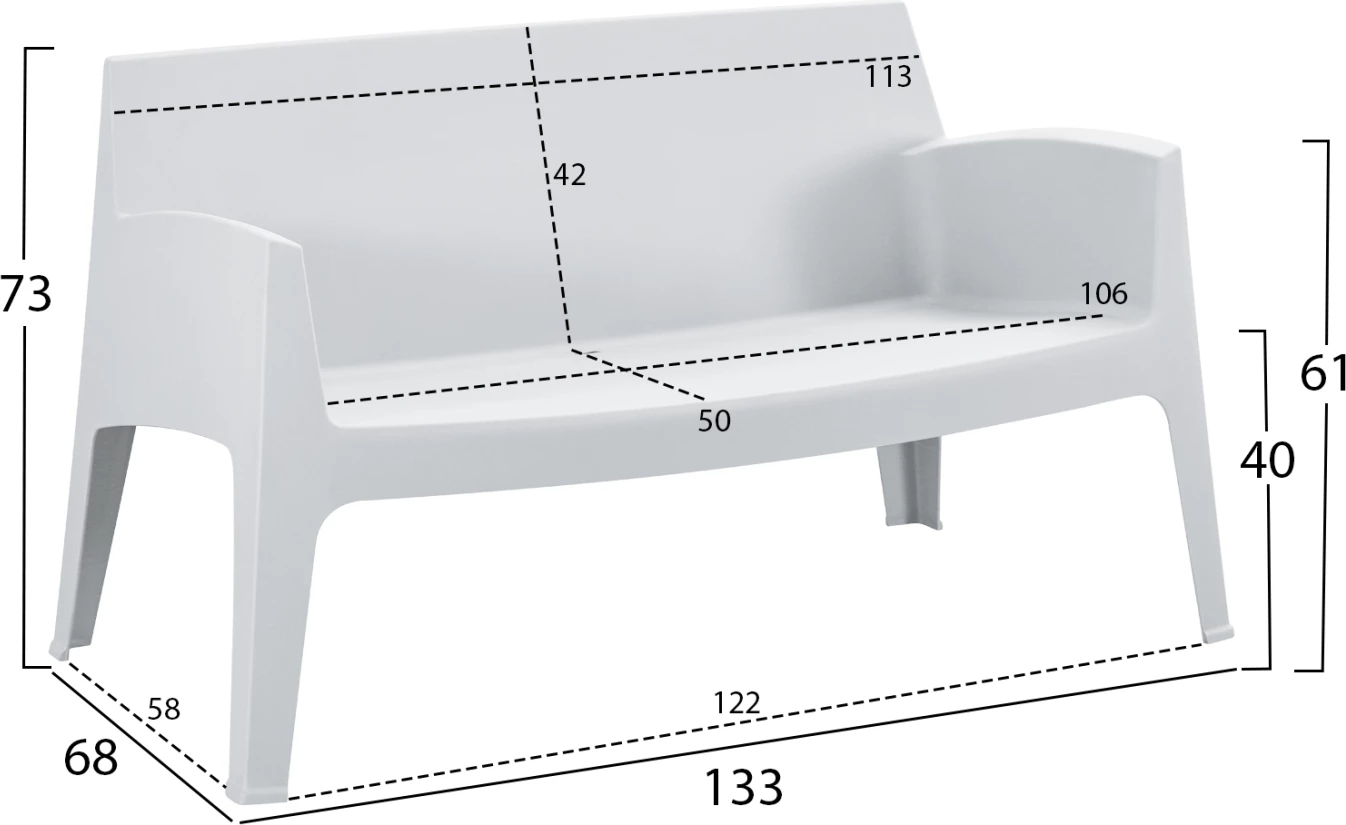 Divan i jashtëm 2-vendësh, polipropilen, ngjyrë e bardhë, SLEEK FH6366.01, 118x48.5x73cm