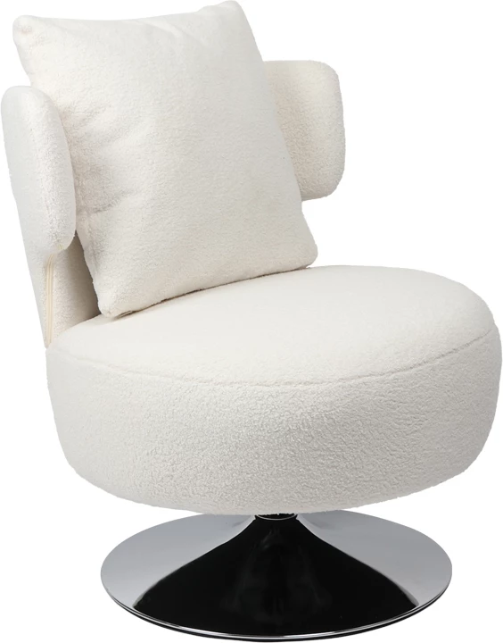 Karrige me jastëk Percival, pëlhurë teddy, bazë kromi, 76x67x76cm