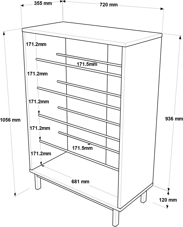 Raft këpucësh Kinga 5 rafte, natyral, 72x35.5x105.6cm