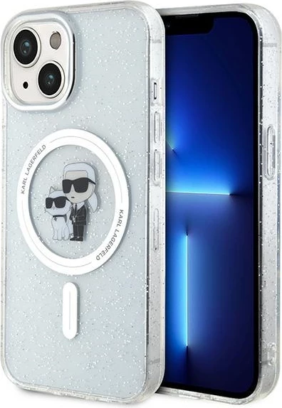 Mbështjellës Karl Lagerfeld Karl&Choupette Glitter MagSafe për iPhone 15 Plus, Transparent