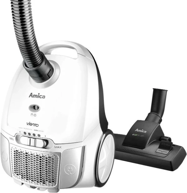 Fshesë me korent me qese, Amica VIENTO VI2032, 900 W, 2.5 L, HEPA 13, e zezë/bardhë