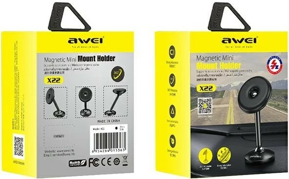 Mbajtës magnetik për telefon AWEI X22, për pult makine ose tavolinë, i zi