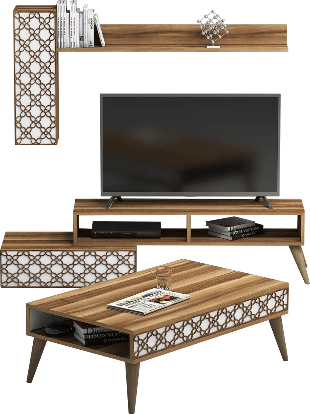 Kompozim dhome ndeje FH11850.03 2 copë melaminë në ngjyrë arre-bardhë