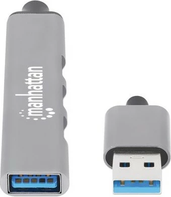 USB hub MANHATTAN 4 porta, USB-A, 480Mbit/s, 1xGbit/s, gri