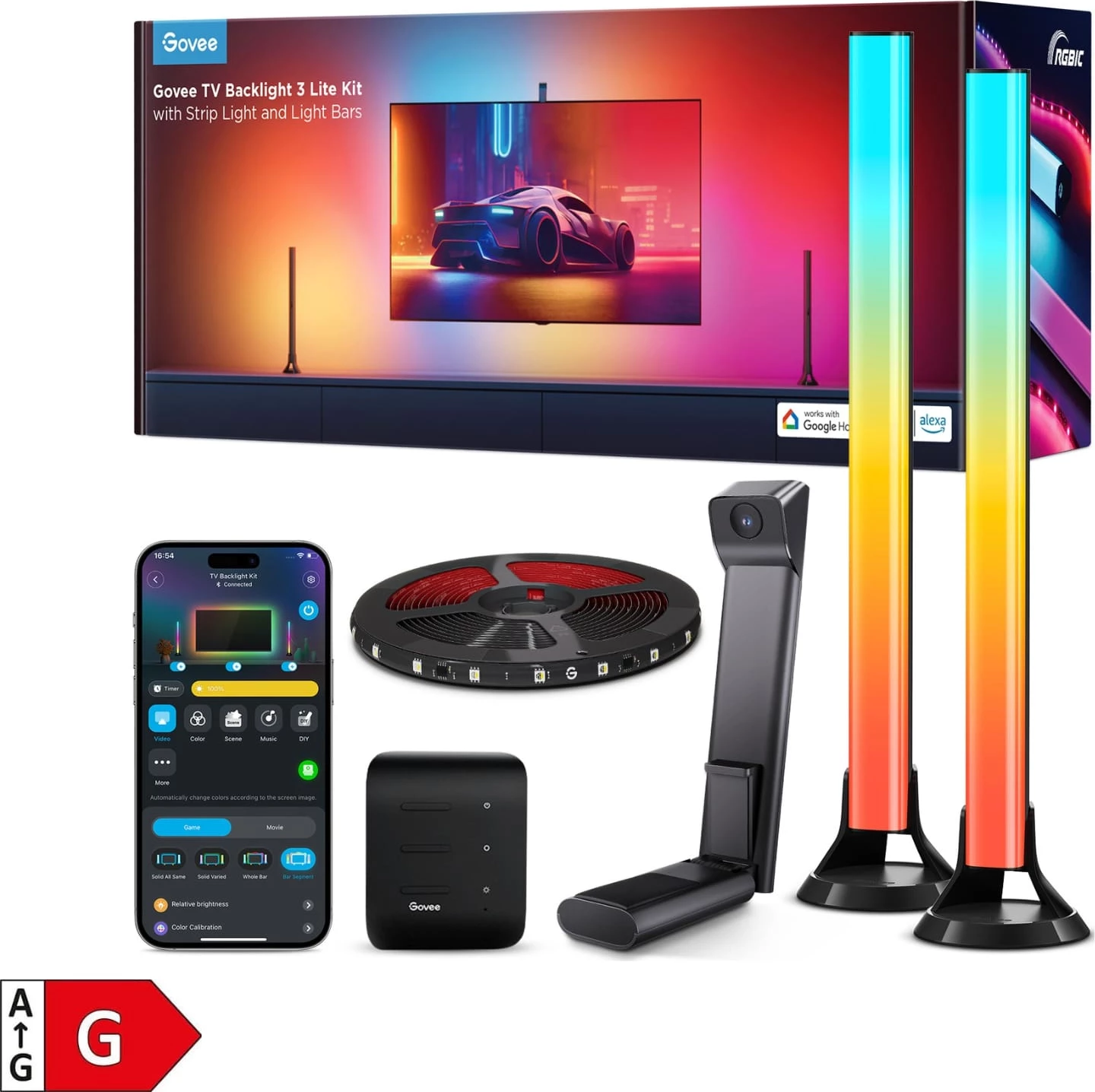 Set ndriçimi LED për TV Govee Envisual TV Backlight 3 Lite Kit 55-65\", RGB, me kamerë + 2 shufra drite
