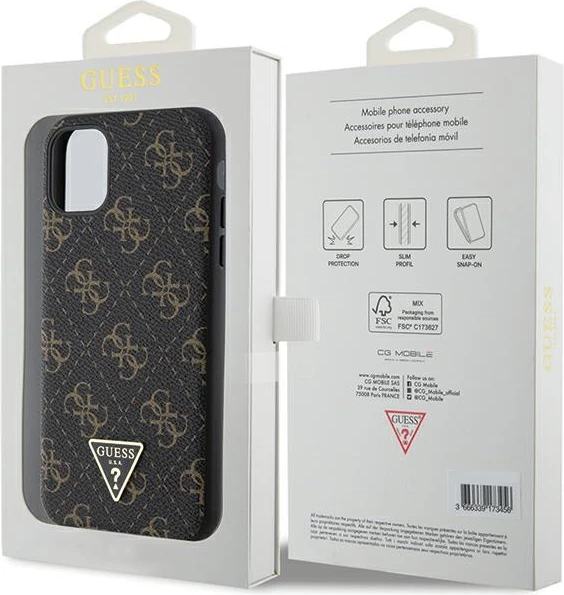 Mbështjellës Guess 4G Triangle Metal Logo për iPhone 11 / XR, i zi
