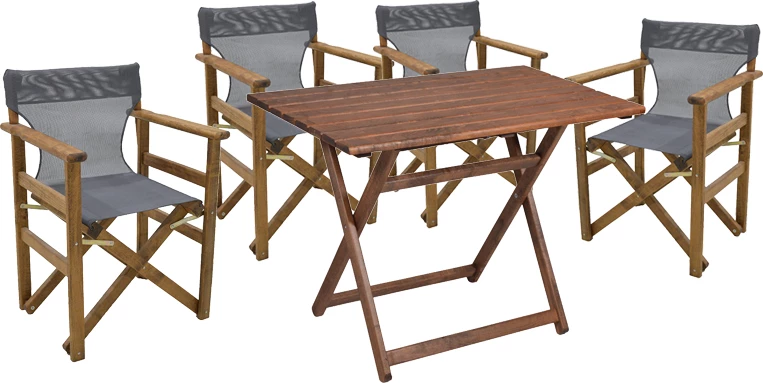 Tavolinë me karrige 5 copë Retto dru ahu ngjyrë arre-cope-gri-bardhë 80x60x72cm