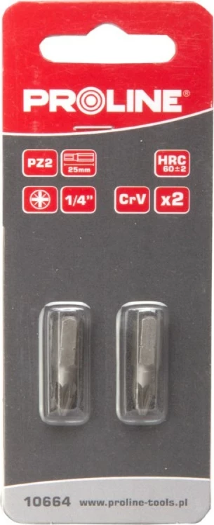 Bit pozidriv PROLINE 10664 PZ2 1/4\" 25 mm (2 copë)