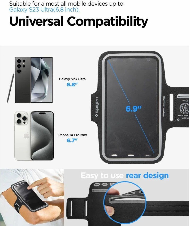 Mbështjellës sportiv për celular Spigen A703, deri 6.9 inç, i zi