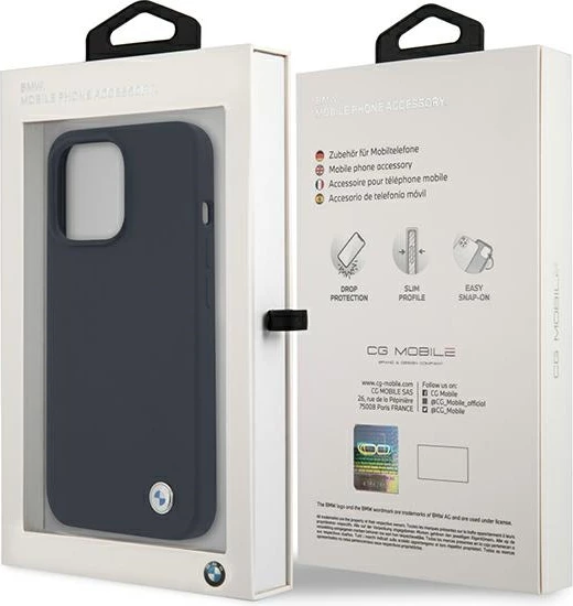 Mbështjellës BMW BMHCP13LSILNA për iPhone 13 Pro/13 6.1\" Hardcase silikoni Silicone Signature, blu navy, në kuti