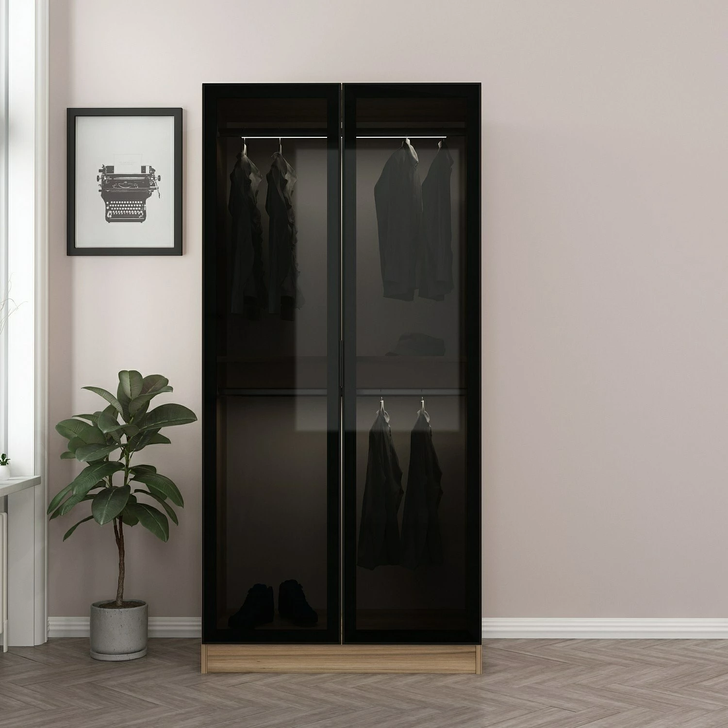 Dollap Hanah Home Kale me xham, ngjyrë gri e errët, 210cm