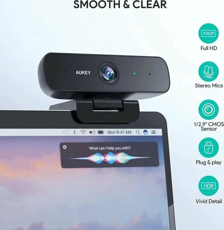 Webcam Aukey PC-W3S Full HD 1080p 30fps USB me sensor CMOS 1/2.9\" dhe mikrofon stereo, e zezë