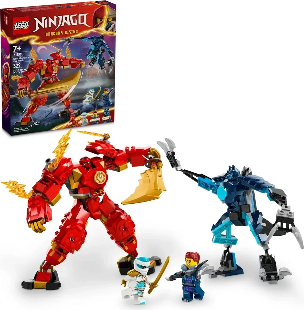 Set LEGO NINJAGO 71808, Kai's Elemental Fire Mech, 4 minifigura, Kuq