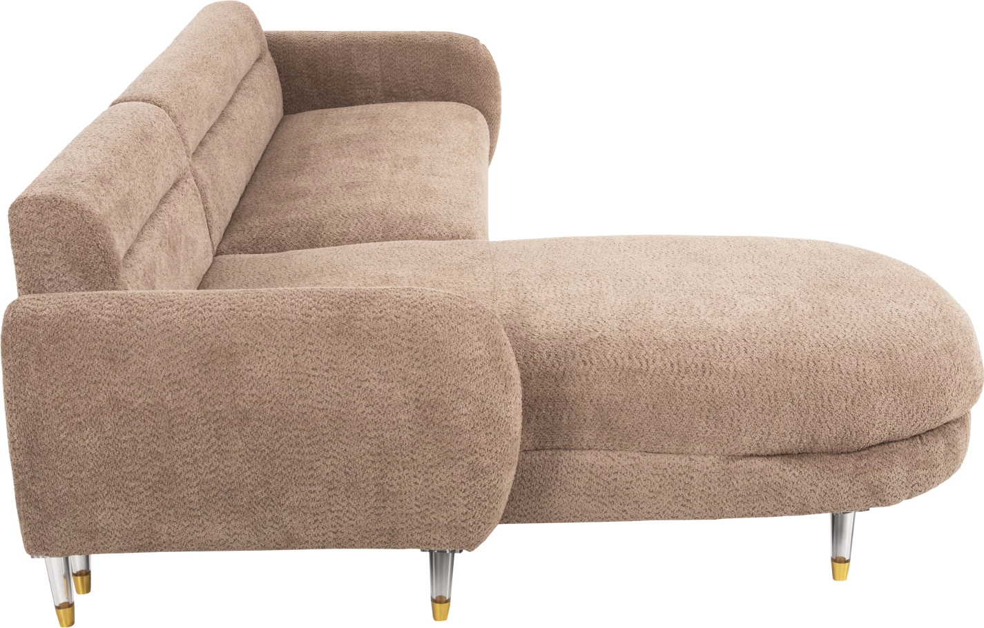 Divan qoshe i kthyeshëm FLYER FH6072.01, pëlhurë kafe, këmbë të larta metalike, 285x86-172x74H cm