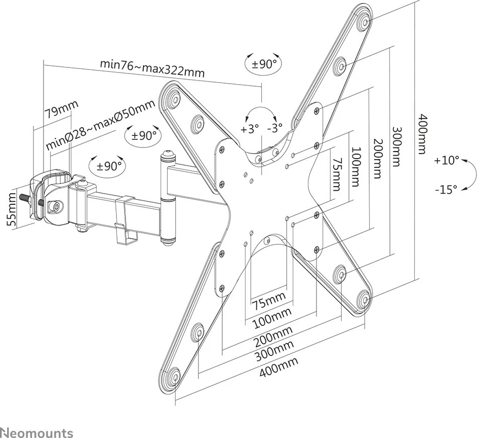 Mbajtës TV Neomounts FL40-450BL14, full motion, për 32-55 inç, VESA 400x400, i zi