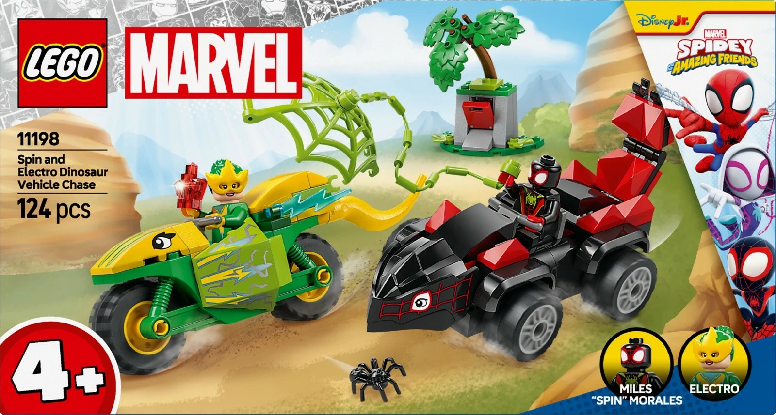 Set lodrash LEGO Marvel 11198 Chase After Electro in Dinosaur Vehicle, 124 pjesë
