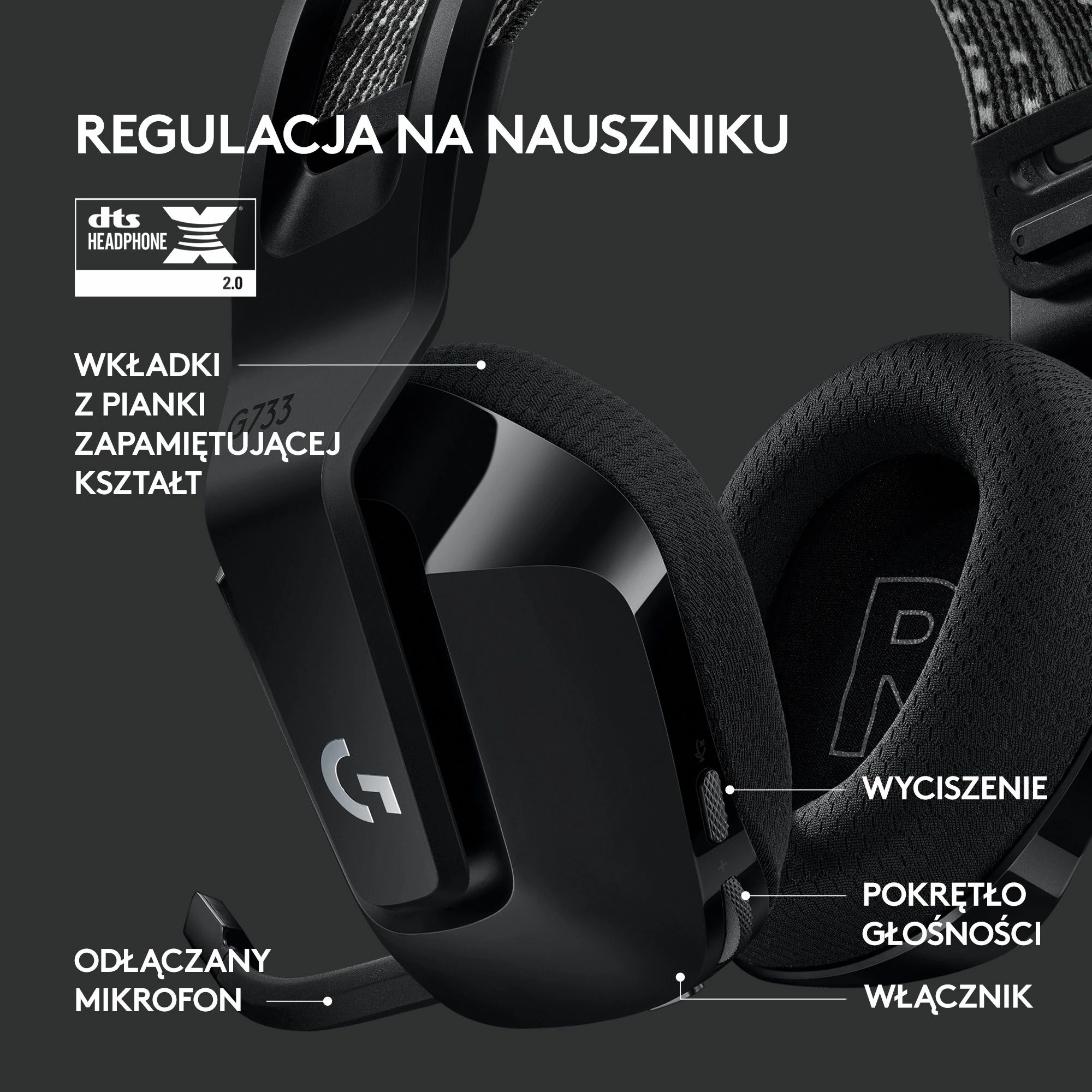Kufje gaming Logitech G733 LIGHTSPEED 7.1 Wireless RGB, të zeza (981-000864)