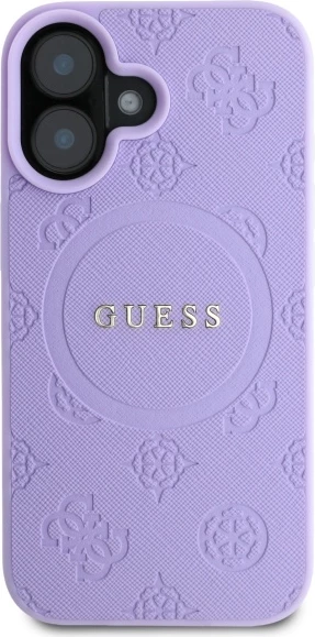 Mbështjellës Guess Saffiano Peony Classic Logo MagSafe për iPhone 16 Plus, vjollcë