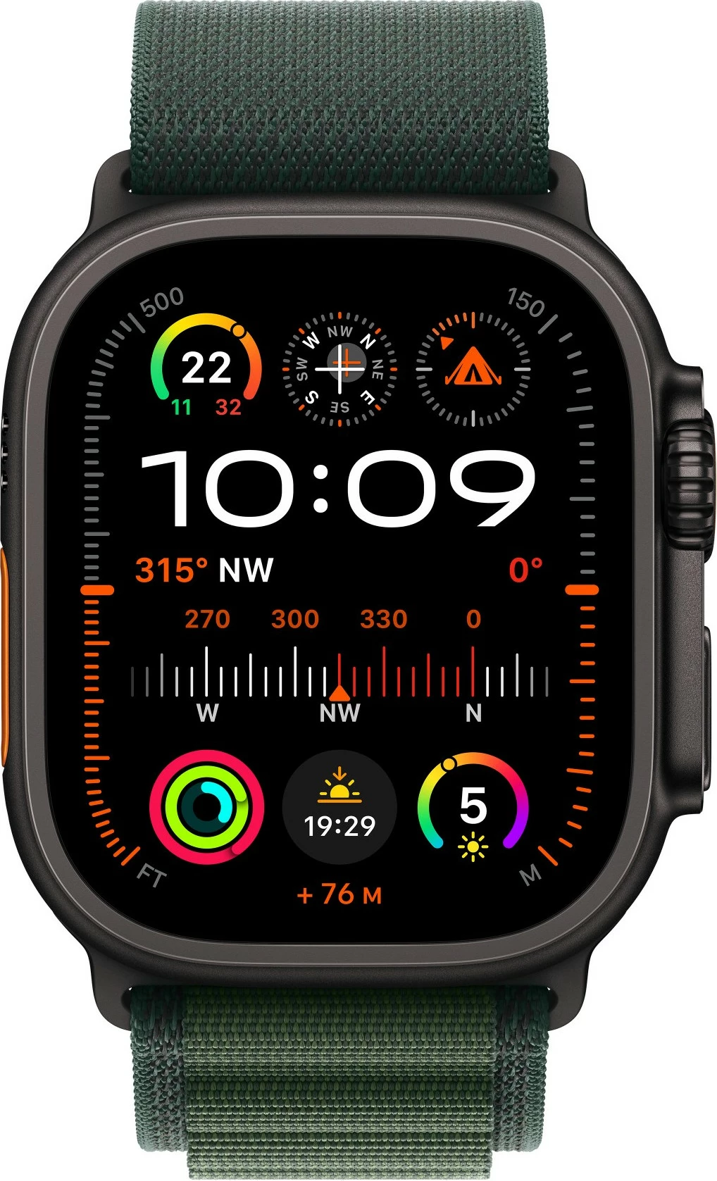 Rrip Apple 49mm Alpine Loop, Ngjyrë Jeshile e Errët, Madhësi Mesme, Përfundim Titanium i Zi