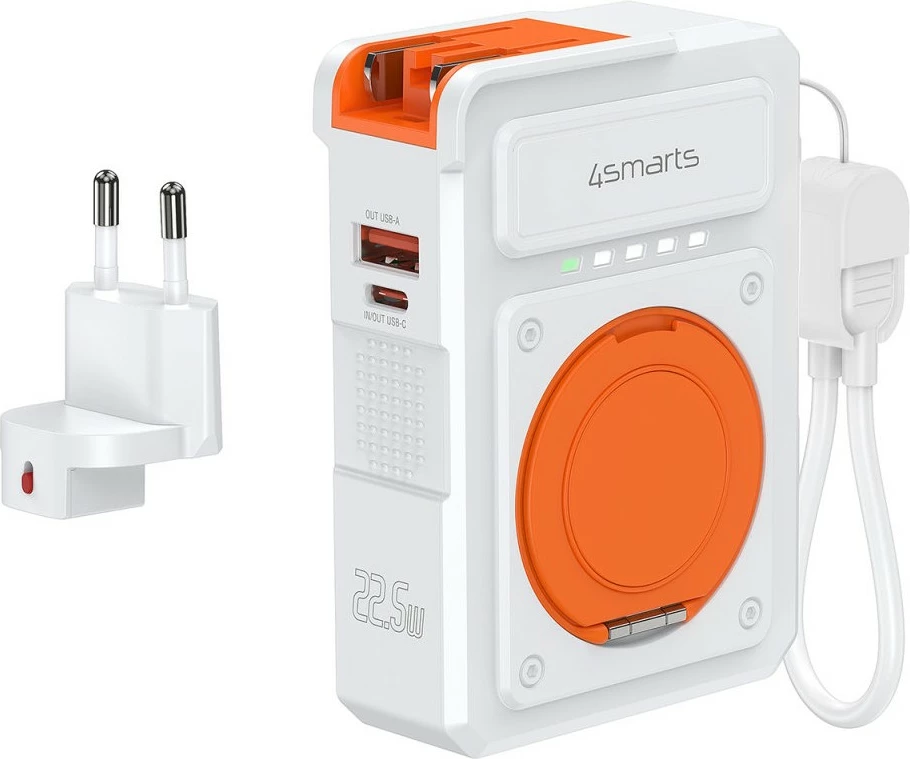 Karikues hibrid 6-në-1 4smarts, wireless powerbank, 22.5W, portokalli/bardhë