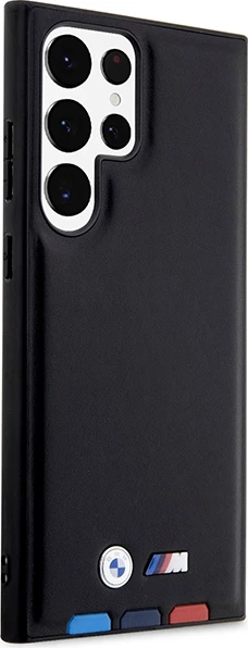 Mbështjellës BMW Leather Stamp Tricolor për Samsung Galaxy S23 Ultra, i zi
