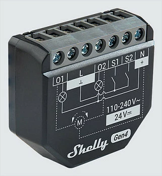 Rele Shelly 2PM Gen4, Wi‑Fi/Bluetooth, 2 kanale, 16A, Matter/Zigbee, matje energjie, i zi