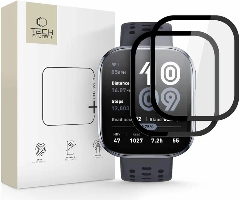 Xham mbrojtës për smartwatch Tech-Protect Glass Flex+ për Amazfit Bip 6, 2 copë, Zi