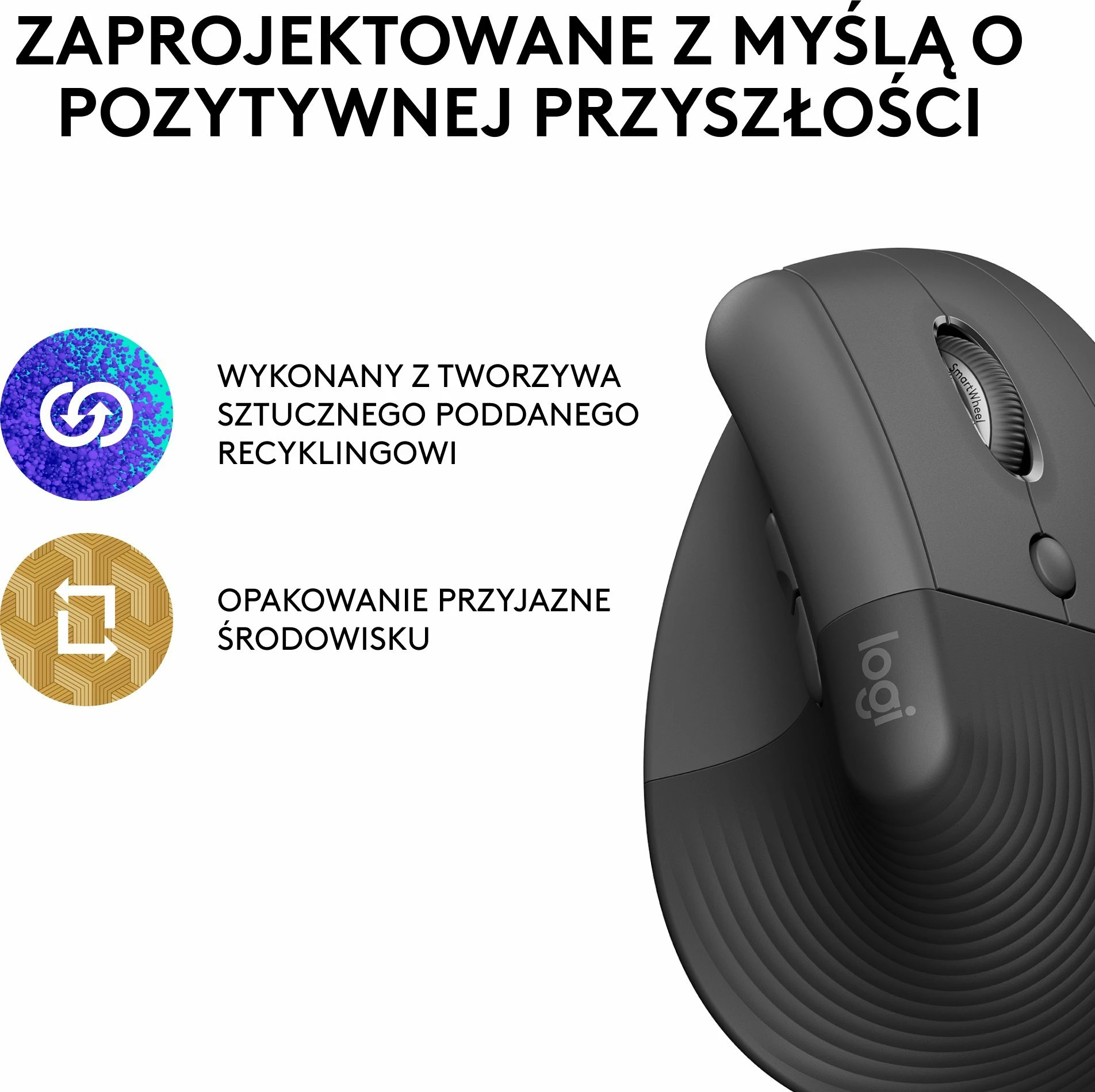 Maus Logitech Lift 910-006473, wireless vertikal ergonomik, 4000 DPI, Bluetooth/USB, Graphite
