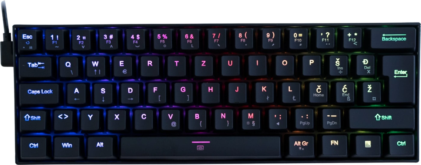 Tastierë mekanike gaming Redragon Dragonborn K630, 61 taste, RGB, switch Blue, USB-C, layout SLO/CRO, e zezë