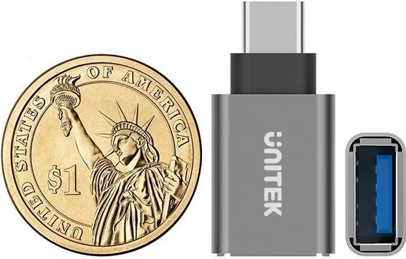 Adaptues Kablli UNITEK Y-A025CGY, USB Type-C në USB Type-A, Metalik