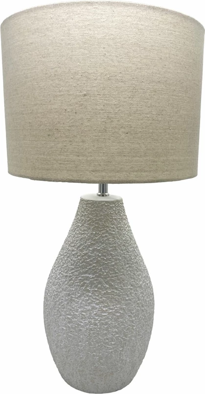 Llambë tavoline Pader, qeramikë e bardhë, abazhur lino bezhë, 20x20x59cm