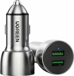 Karikues veture Ugreen 42.5W, trup alumini, 2 dalje USB/USB-C, kaltër e errët