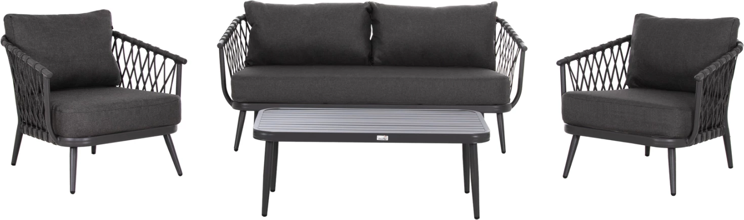 Set lounge për jashtë, 4 vende, WILLA, alumin, litar, jastëkë, ngjyrë gri, FH6505.01