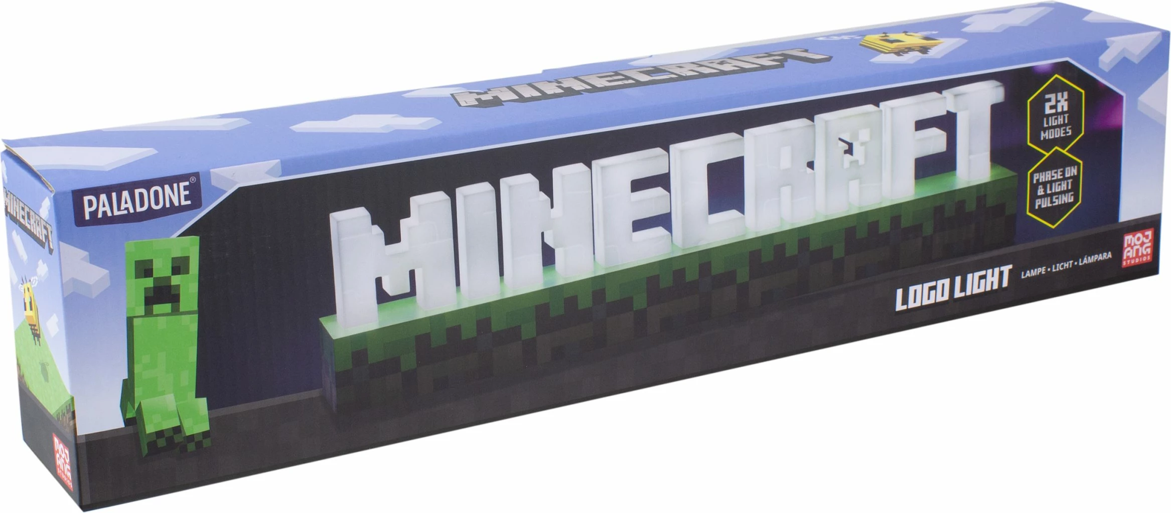 Llambë tavoline Paladone Minecraft Logo 41.2 cm, USB/3x AAA, e bardhë/jeshile