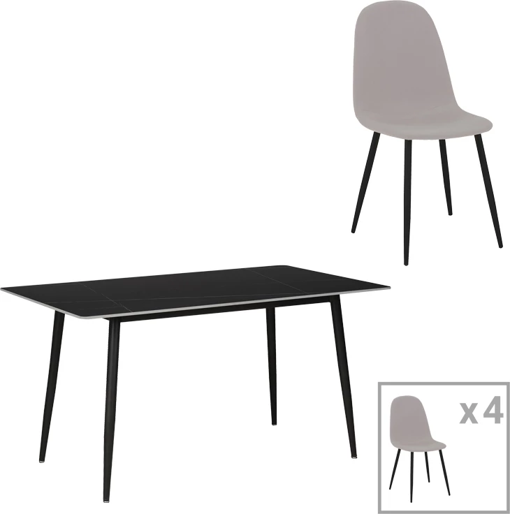 Tavolinë me karrige Gustas-Bella set prej 5 pjesësh, ngjyrë hiri me gurë të sinteruar mermeri të zi 120x60x75cm