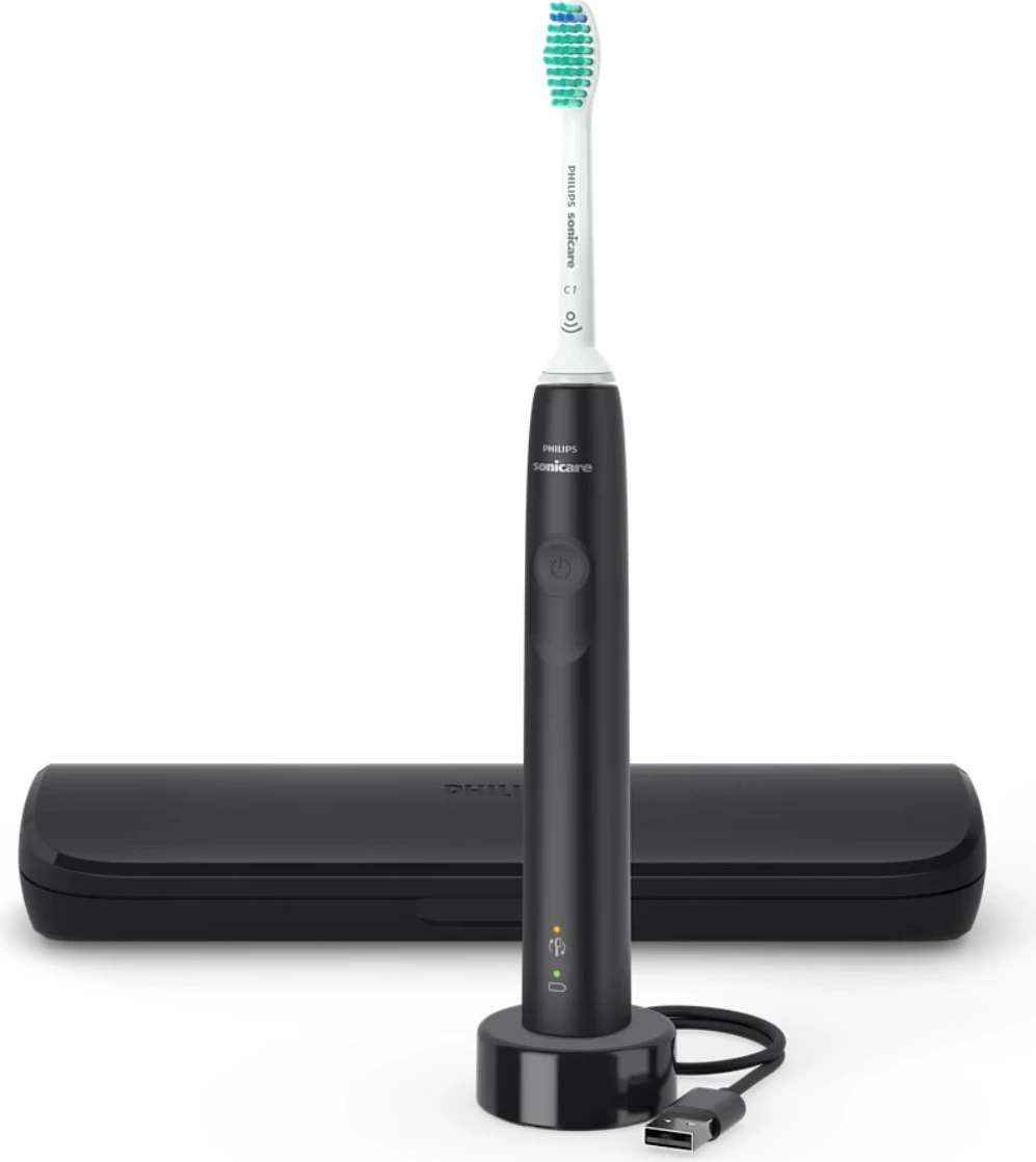 Furçë dhëmbësh elektrike, Philips Sonicare 3100 HX3671/14, me etui udhëtimi dhe karikues USB, e zezë