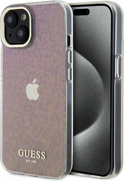 Mbështjellës Guess GUHCP15SHDECMP për iPhone 15 6.1", i fortë, efekt pasqyre, rozë