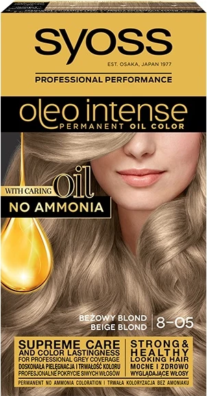 Ngjyrë për flokë Syoss Oleo Intense 8-05 Bezhë Blond për femra, 1 copë