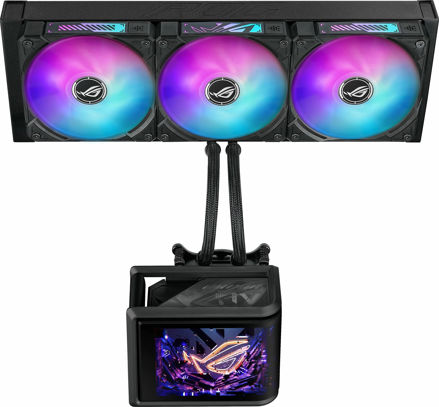 Ftohës me ujë CPU Asus ROG Ryuo IV SLC 360 ARGB 360mm (90RC0151-B0EAY0), me 3 ventilatorë 120mm