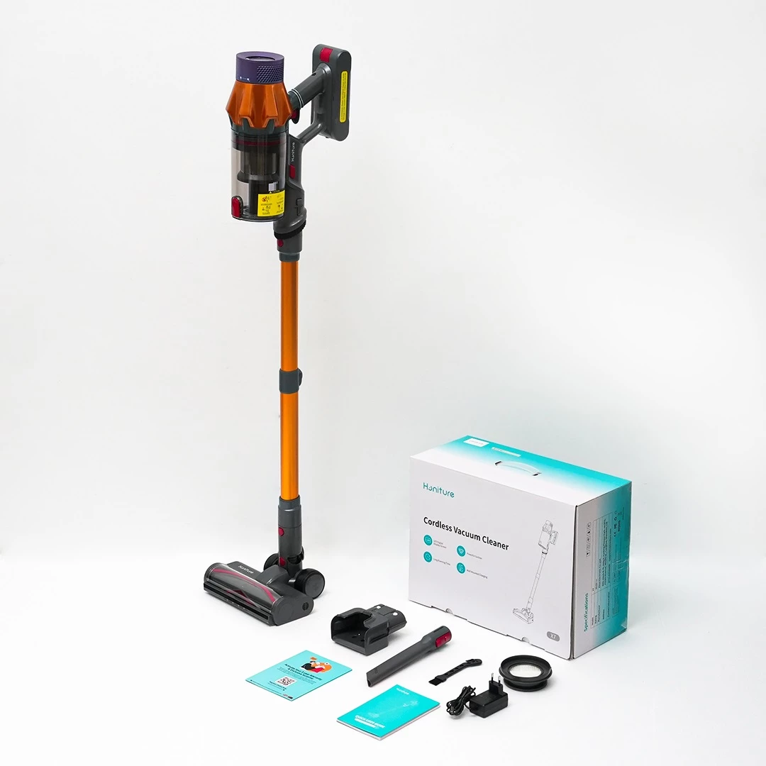 Fshesë elektrike vertikale pa kabllo Honiture X7, 550W, 45.000Pa, 60min, 1.5L, HEPA, ekran LED me prekje, gri/portokalli