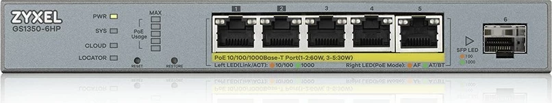 Switch Zyxel GS1350-6HP, Managed L2, Gigabit Ethernet, PoE, Gri