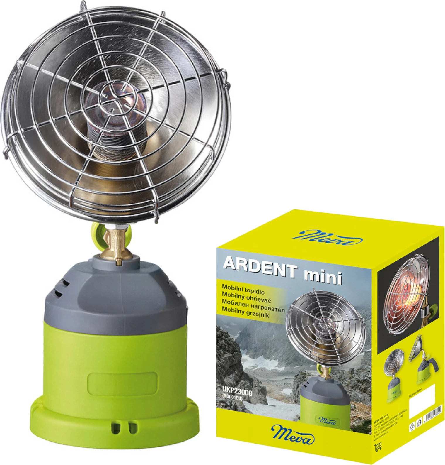 Ngrohës portativ me gaz Meva ARDENT MINI, 1kW, për kamping, Jeshil