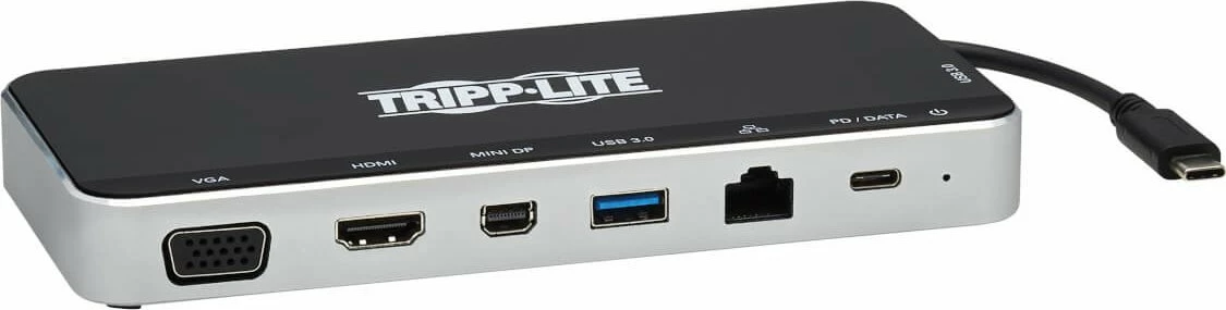 Docking station USB-C Eaton Tripp Lite U442-DOCK16-B, 60W Power Delivery, 4K, HDMI + Mini DisplayPort + VGA, 2x USB 3.0, USB-C, LAN Gigabit, zi/argjendtë