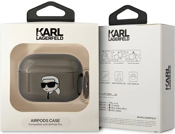 Mbështjellës Karl Lagerfeld KLAPHNIKTCK për AirPods Pro 2, me unazë, i zi