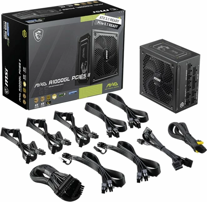 Furnizues rryme MSI MAG A1000GL PCIE5 II 1000W 80 Plus Gold ATX 3.1 fully modular, i zi