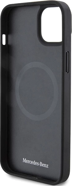 Mbështjellës Mercedes Smooth Leather MagSafe për iPhone 15 Plus, i zi