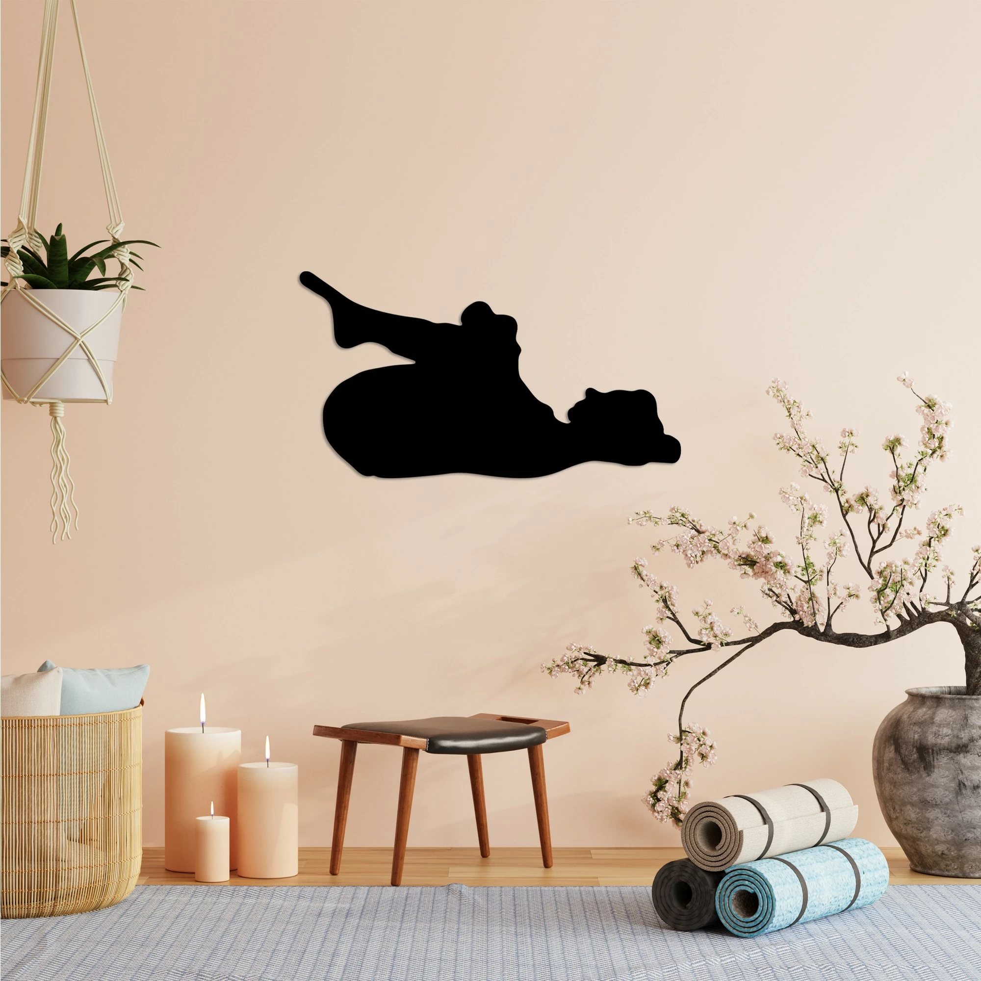 Aksesor dekorativ metalik për mur, Wallity, Yoga 8, ngjyrë e zezë, 60x33cm